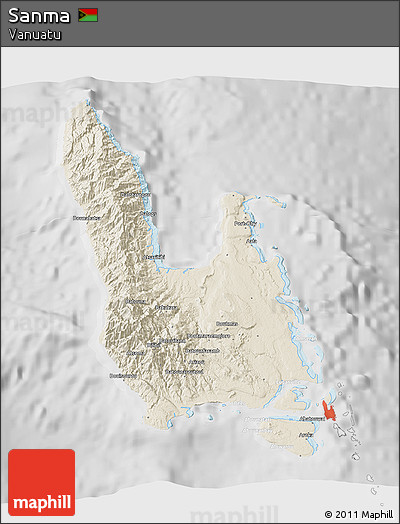 Shaded Relief 3D Map of Sanma, lighten, desaturated