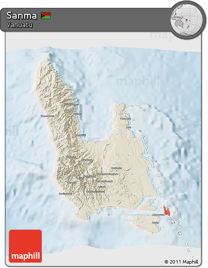 Shaded Relief 3D Map of Sanma, lighten