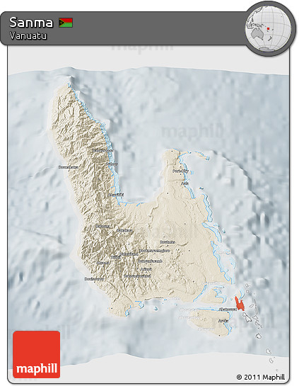 Shaded Relief 3D Map of Sanma, lighten, semi-desaturated
