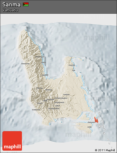 Shaded Relief 3D Map of Sanma, lighten, semi-desaturated