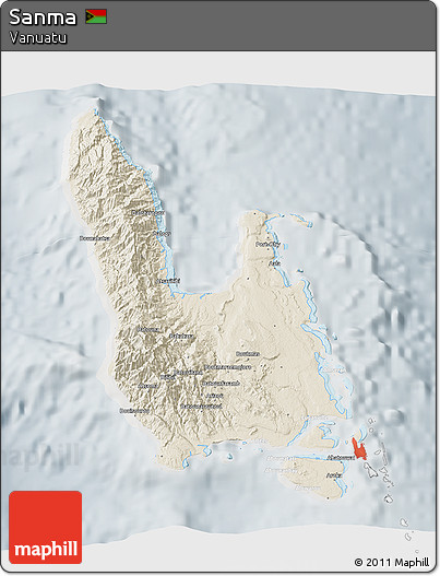 Shaded Relief 3D Map of Sanma, lighten, semi-desaturated
