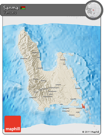 Shaded Relief 3D Map of Sanma, political outside
