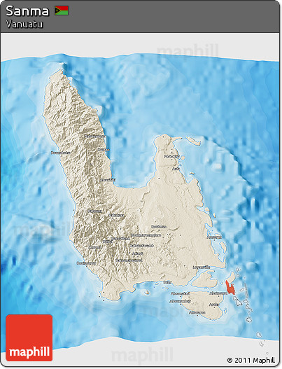 Shaded Relief 3D Map of Sanma, political outside