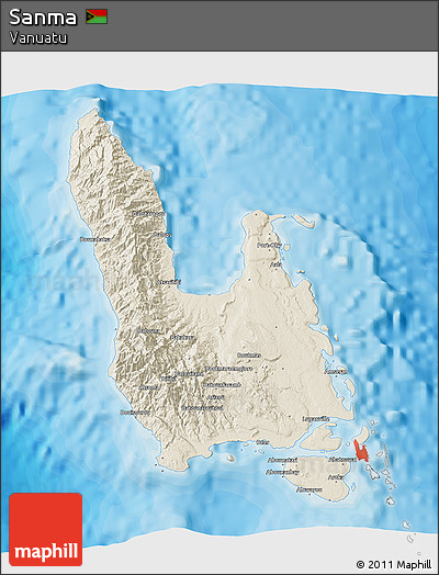 Shaded Relief 3D Map of Sanma, political outside