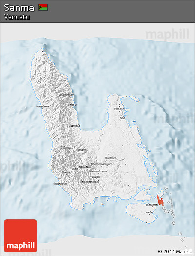 Silver Style 3D Map of Sanma, single color outside