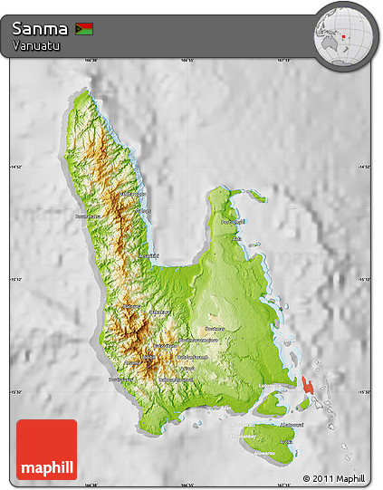 Physical Map of Sanma, lighten, desaturated