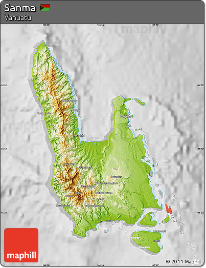 Physical Map of Sanma, lighten, desaturated