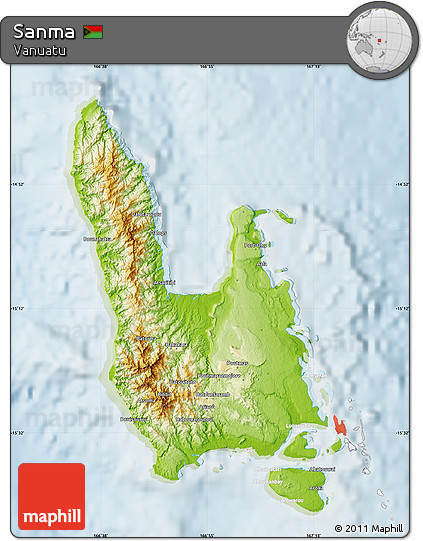 Physical Map of Sanma, lighten
