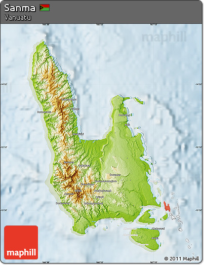 Physical Map of Sanma, lighten