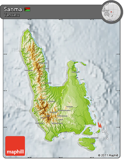Physical Map of Sanma, lighten, semi-desaturated