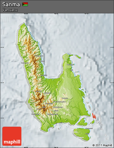 Physical Map of Sanma, lighten, semi-desaturated