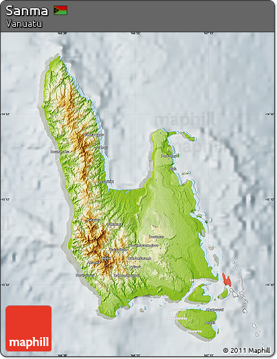 Physical Map of Sanma, lighten, semi-desaturated