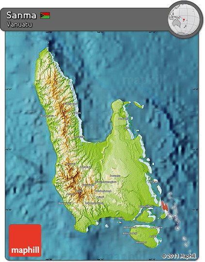 Physical Map of Sanma, satellite outside