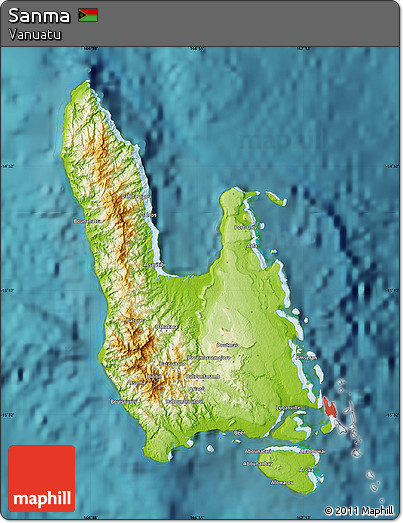 Physical Map of Sanma, satellite outside