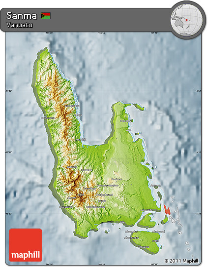 Physical Map of Sanma, semi-desaturated