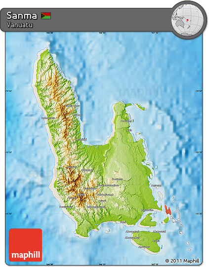 Physical Map of Sanma, shaded relief outside