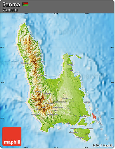 Physical Map of Sanma, shaded relief outside