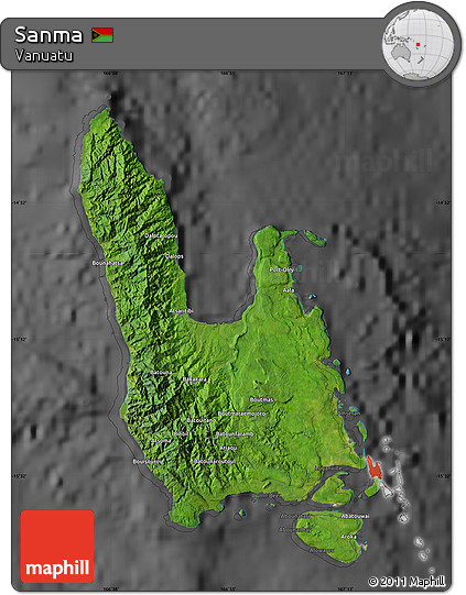 Satellite Map of Sanma, darken, desaturated
