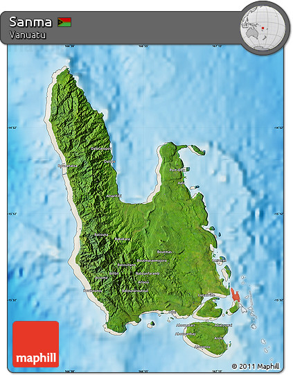Satellite Map of Sanma, shaded relief outside