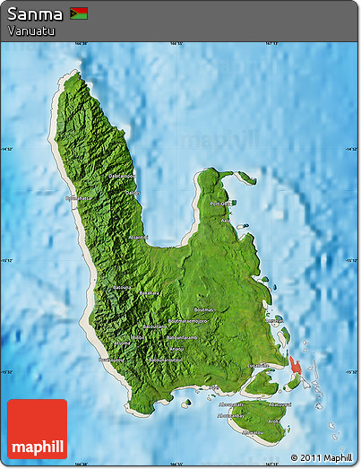 Satellite Map of Sanma, shaded relief outside
