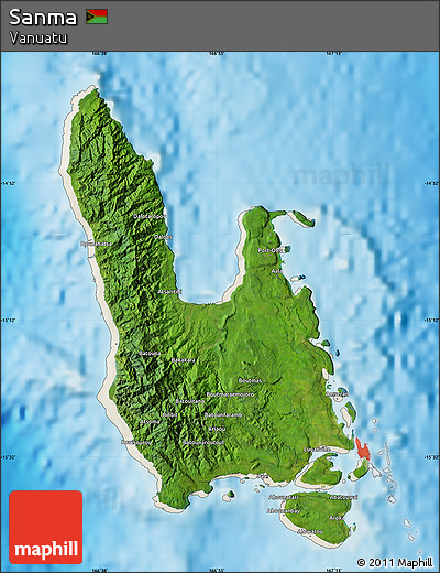 Satellite Map of Sanma, shaded relief outside
