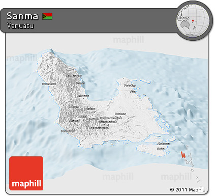 Classic Style Panoramic Map of Sanma, single color outside