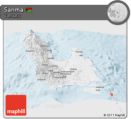 Gray Panoramic Map of Sanma, single color outside