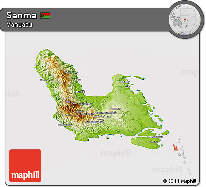 Physical Panoramic Map of Sanma, cropped outside