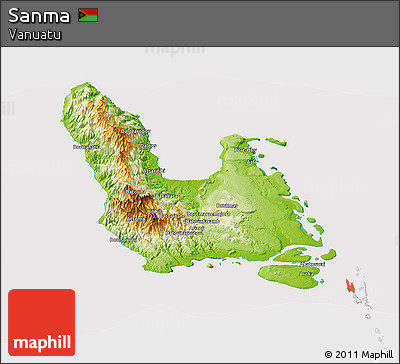 Physical Panoramic Map of Sanma, cropped outside