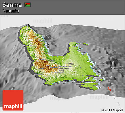 Physical Panoramic Map of Sanma, darken, desaturated