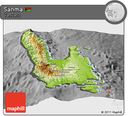 Physical Panoramic Map of Sanma, darken, desaturated