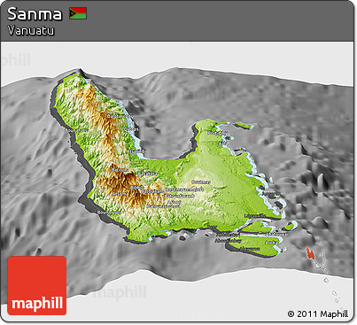 Physical Panoramic Map of Sanma, darken, desaturated