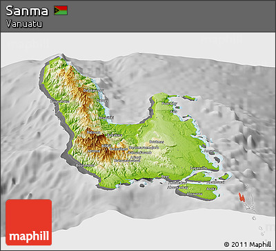 Physical Panoramic Map of Sanma, desaturated