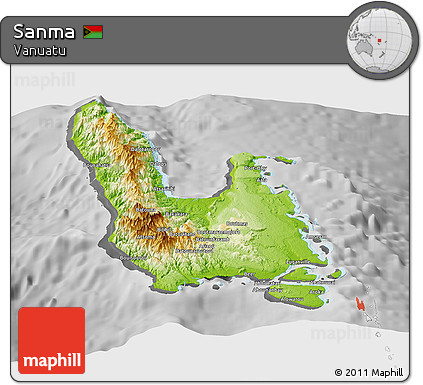 Physical Panoramic Map of Sanma, desaturated