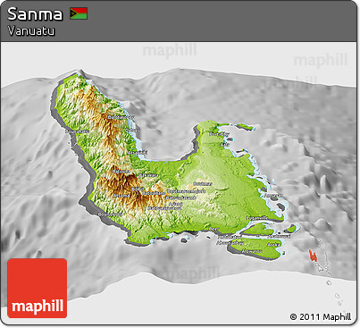 Physical Panoramic Map of Sanma, desaturated