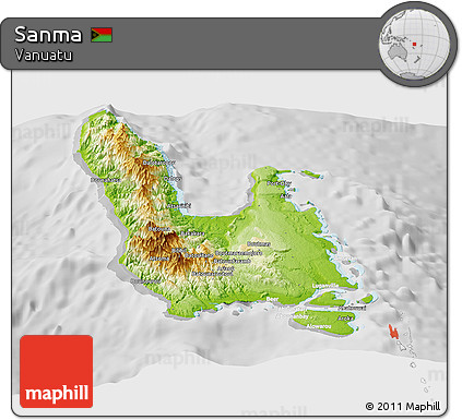 Physical Panoramic Map of Sanma, lighten, desaturated