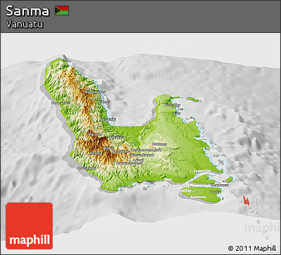 Physical Panoramic Map of Sanma, lighten, desaturated