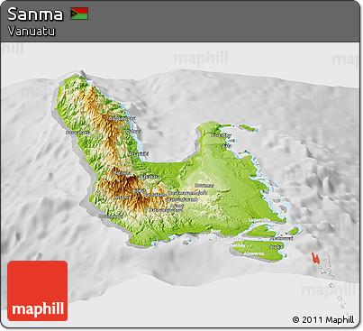Physical Panoramic Map of Sanma, lighten, desaturated