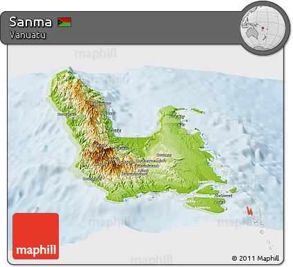 Physical Panoramic Map of Sanma, lighten