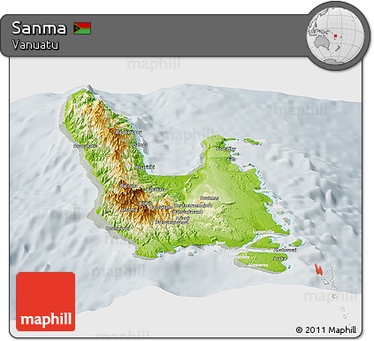Physical Panoramic Map of Sanma, lighten, semi-desaturated