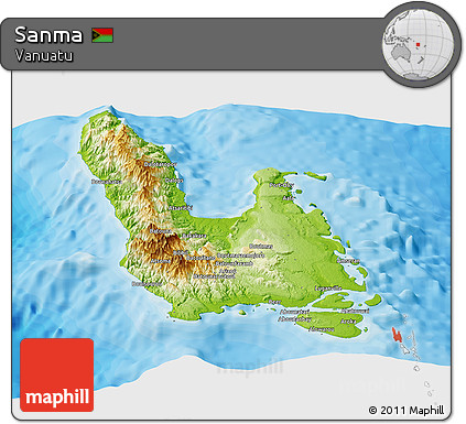 Physical Panoramic Map of Sanma, political outside