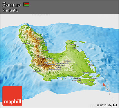 Physical Panoramic Map of Sanma, political outside
