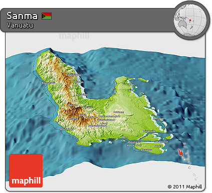 Physical Panoramic Map of Sanma, satellite outside