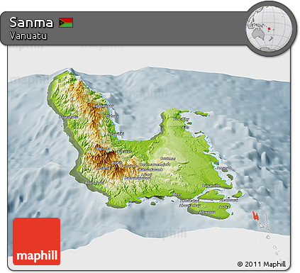 Physical Panoramic Map of Sanma, semi-desaturated