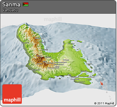 Physical Panoramic Map of Sanma, semi-desaturated
