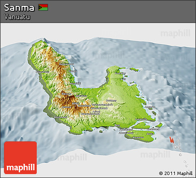Physical Panoramic Map of Sanma, semi-desaturated