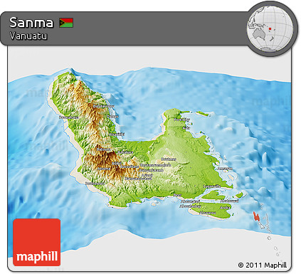 Physical Panoramic Map of Sanma, shaded relief outside