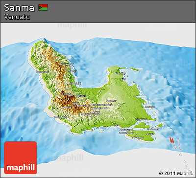 Physical Panoramic Map of Sanma, shaded relief outside