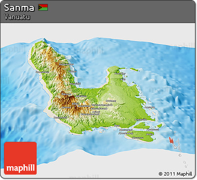 Physical Panoramic Map of Sanma, shaded relief outside