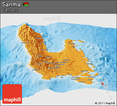 Political Panoramic Map of Sanma, shaded relief outside
